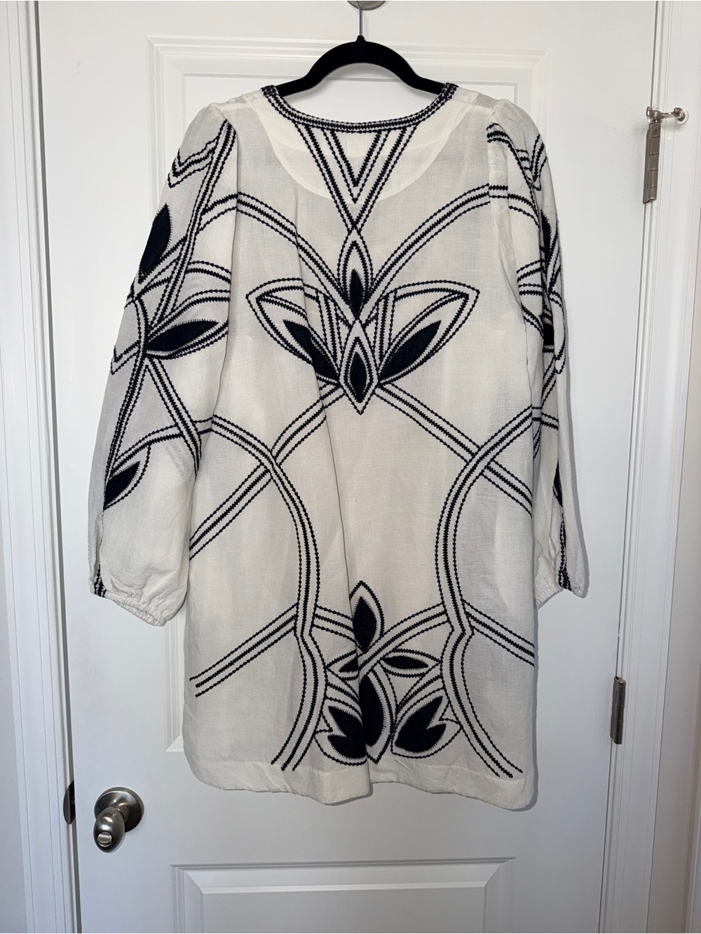 Scarlett Poppies Embroidered Ivory Tunic Dress with Black Floral Motif - Picture 10 of 12